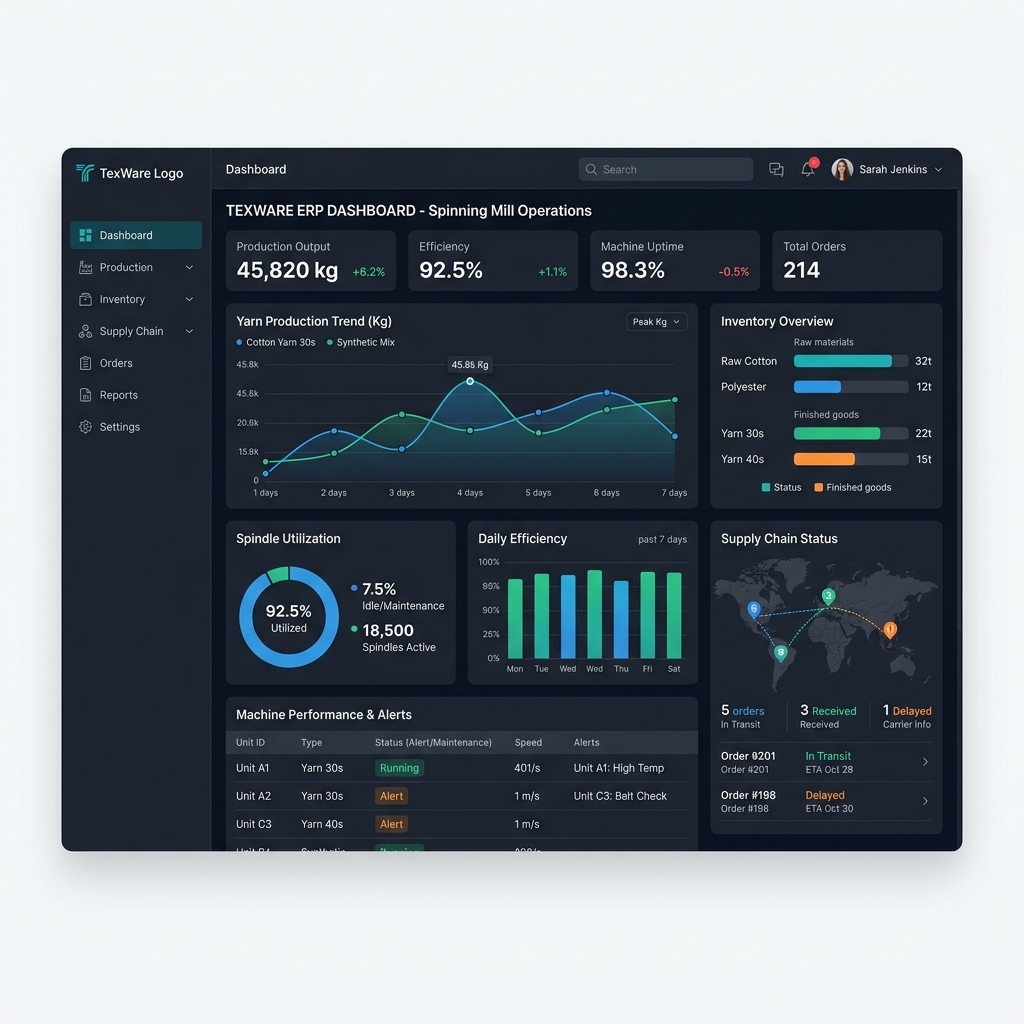 Censo Textile ERP UI Dashboard