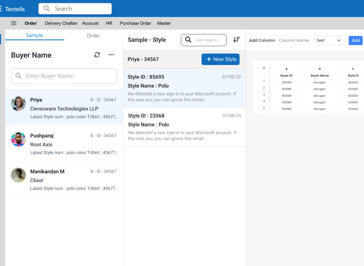 Textile ERP Dashboard
